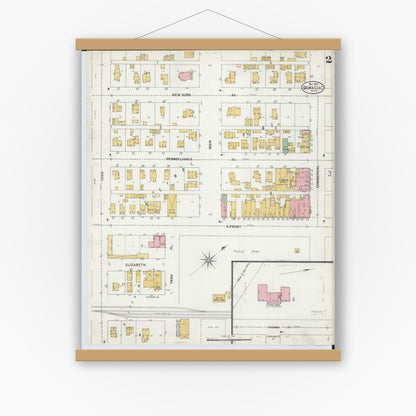 Old map wall art mockup — magnetic wood frame on white wall — Sanborn Fire Insurance Map from Dowagiac, Cass County, Michigan (1899), Sheet #0002