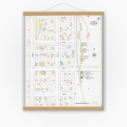 Old map wall art mockup — magnetic wood frame on white wall — Sanborn Fire Insurance Map from Luverne, Rock County, Minnesota (1900), Sheet #0005
