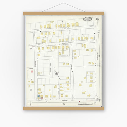 Old map wall art mockup — magnetic wood frame on white wall — Sanborn Fire Insurance Map from Winchester, Middlesex County, Massachusetts (1916), Sheet #0018