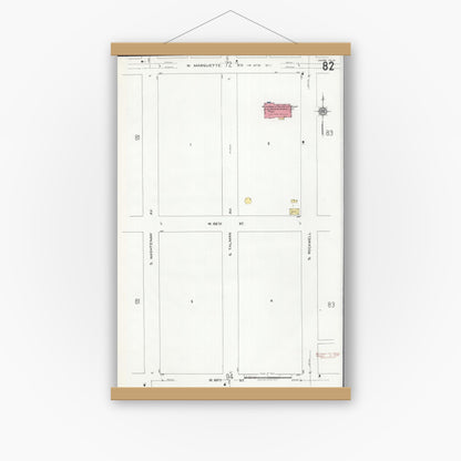 Old map wall art mockup — magnetic wood frame on white wall — Sanborn Fire Insurance Map from Chicago, Cook County, Illinois (1920), Sheet #0082