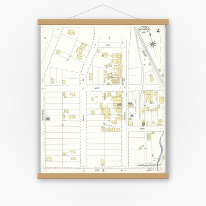 Old map wall art mockup — magnetic wood frame on white wall — Sanborn Fire Insurance Map from Larkspur, Marin County, California (1909), Sheet #0002
