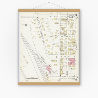 Old map wall art mockup — magnetic wood frame on white wall — Sanborn Fire Insurance Map from Ely, Saint Louis County, Minnesota (1914), Sheet #0006