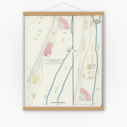 Old map wall art mockup — magnetic wood frame on white wall — Sanborn Fire Insurance Map from Owosso, Shiawassee County, Michigan (1890), Sheet #0007