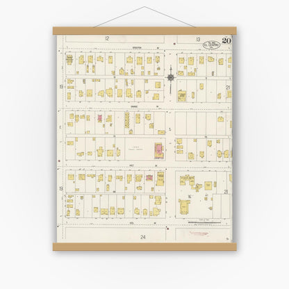 Old map wall art mockup — magnetic wood frame on white wall — Sanborn Fire Insurance Map from El Centro, Imperial County, California (1922), Sheet #0020