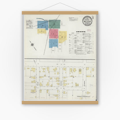 Old map wall art mockup — magnetic wood frame on white wall — Sanborn Fire Insurance Map from Weldon, Halifax County, North Carolina (1909) - Complete Map Set