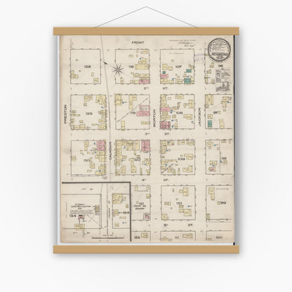 Old map wall art mockup — magnetic wood frame on white wall — Sanborn Fire Insurance Map from Richmond, Fort Bend County, Texas (1885), Sheet #0001