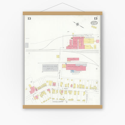 Old map wall art mockup — magnetic wood frame on white wall — Sanborn Fire Insurance Map from Danville, Montour County, Pennsylvania (1930), Sheet #0013