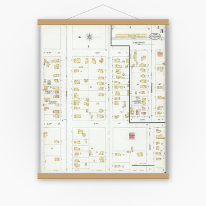 Old map wall art mockup — magnetic wood frame on white wall — Sanborn Fire Insurance Map from Vineland, Cumberland County, New Jersey (1900), Sheet #0003