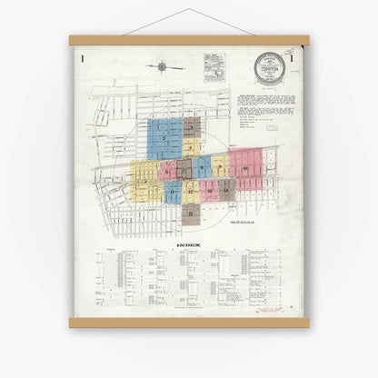 Old map wall art mockup — magnetic wood frame on white wall — Sanborn Fire Insurance Map from Compton, Los Angeles County, California (1925) - Complete Map Set