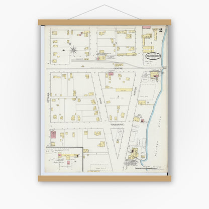 Old map wall art mockup — magnetic wood frame on white wall — Sanborn Fire Insurance Map from Oak Harbor, Ottawa County, Ohio (1893), Sheet #0002