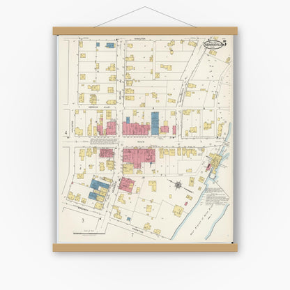 Old map wall art mockup — magnetic wood frame on white wall — Sanborn Fire Insurance Map from Monroeville, Huron County, Ohio (1922), Sheet #0005