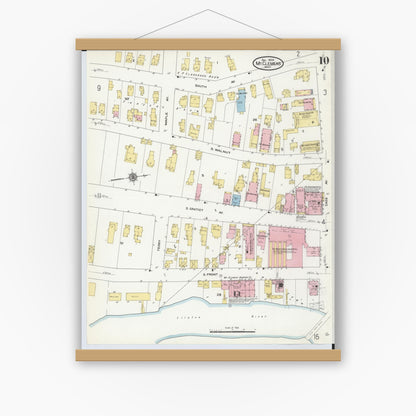 Old map wall art mockup — magnetic wood frame on white wall — Sanborn Fire Insurance Map from Mount Clemens, Macomb County, Michigan (1909), Sheet #0010