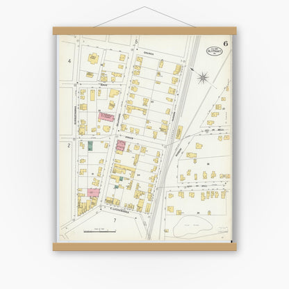 Old map wall art mockup — magnetic wood frame on white wall — Sanborn Fire Insurance Map from Olyphant, Lackawanna County, Pennsylvania (1903), Sheet #0006