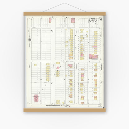 Old map wall art mockup — magnetic wood frame on white wall — Sanborn Fire Insurance Map from Gary, Lake County, Indiana (1911), Sheet #0003