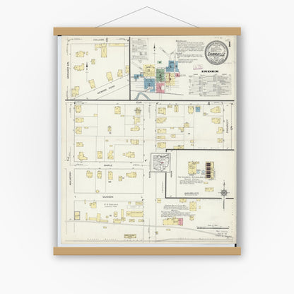 Old map wall art mockup — magnetic wood frame on white wall — Sanborn Fire Insurance Map from Granville, Licking County, Ohio (1913) - Complete Map Set