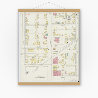 Old map wall art mockup — magnetic wood frame on white wall — Sanborn Fire Insurance Map from Findlay, Hancock County, Ohio (1895), Sheet #0010