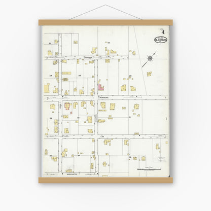 Old map wall art mockup — magnetic wood frame on white wall — Sanborn Fire Insurance Map from Blacksburg, Montgomery County, Virginia (1921), Sheet #0004