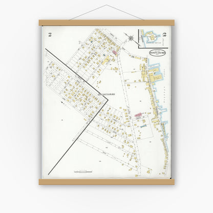 Old map wall art mockup — magnetic wood frame on white wall — Sanborn Fire Insurance Map from Buckeye Lake, Licking County, Ohio (1929), Sheet #0002