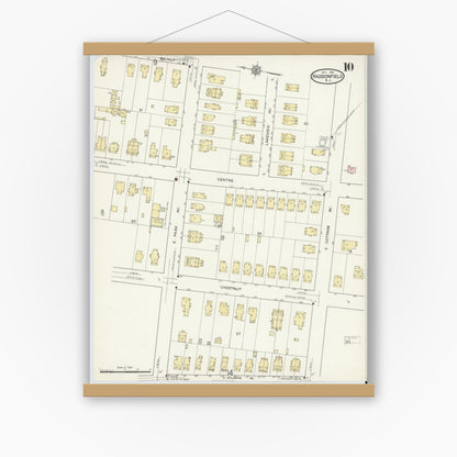 Old map wall art mockup — magnetic wood frame on white wall — Sanborn Fire Insurance Map from Haddonfield, Camden County, New Jersey (1914), Sheet #0010