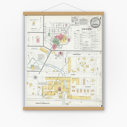 Old map wall art mockup — magnetic wood frame on white wall — Sanborn Fire Insurance Map from Dowagiac, Cass County, Michigan (1899) - Complete Map Set