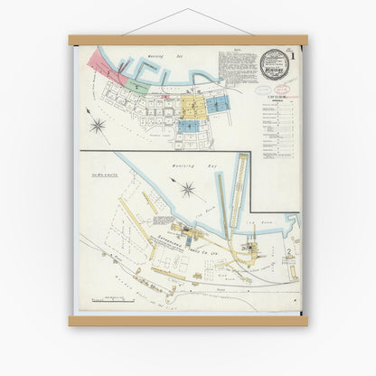 Old map wall art mockup — magnetic wood frame on white wall — Sanborn Fire Insurance Map from Munising, Alger County, Michigan (1897) - Complete Map Set