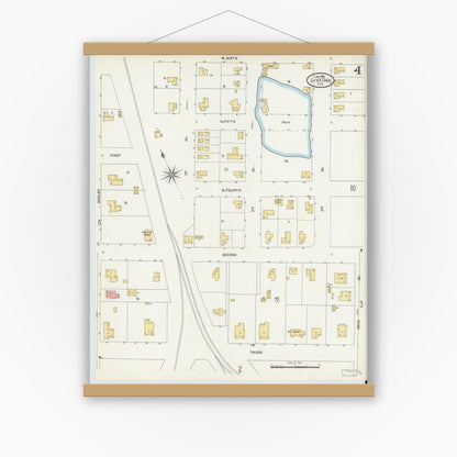 Old map wall art mockup — magnetic wood frame on white wall — Sanborn Fire Insurance Map from Live Oak, Suwanee County, Florida (1906), Sheet #0004