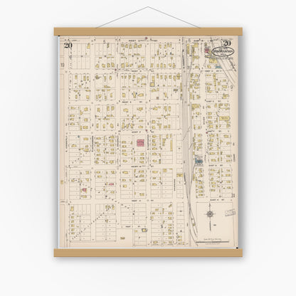 Old map wall art mockup — magnetic wood frame on white wall — Sanborn Fire Insurance Map from Iron Mountain, Dickinson County, Michigan (1923), Sheet #0020