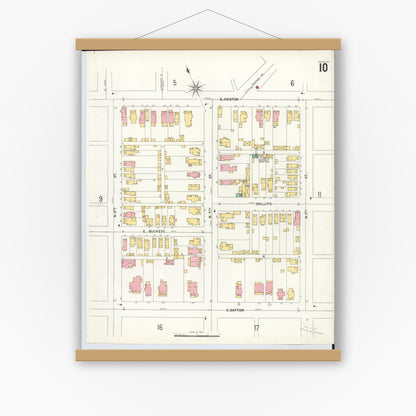 Old map wall art mockup — magnetic wood frame on white wall — Sanborn Fire Insurance Map from Hamilton, Butler County, Ohio (1899), Sheet #0010
