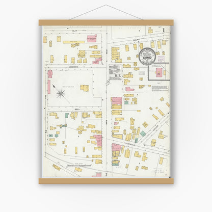 Old map wall art mockup — magnetic wood frame on white wall — Sanborn Fire Insurance Map from Girard, Erie County, Pennsylvania (1904) - Complete Map Set