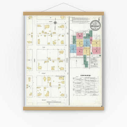 Old map wall art mockup — magnetic wood frame on white wall — Sanborn Fire Insurance Map from Whitewright, Grayson County, Texas (1912), Sheet #0001