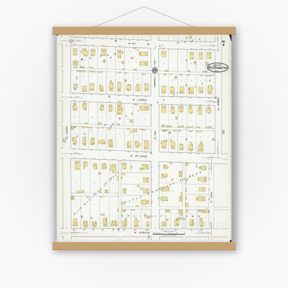 Old map wall art mockup — magnetic wood frame on white wall — Sanborn Fire Insurance Map from West Frankfort, Franklin County, Illinois (1919), Sheet #0007