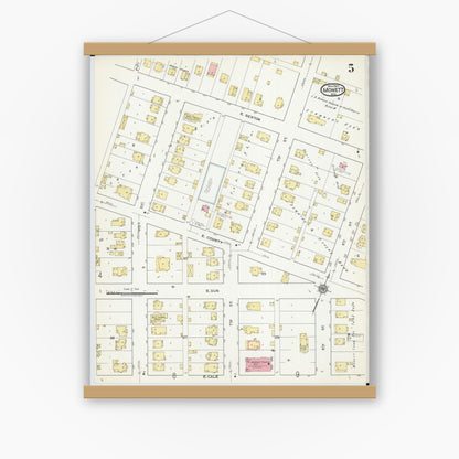 Old map wall art mockup — magnetic wood frame on white wall — Sanborn Fire Insurance Map from Monett, Barry County, Missouri (1917), Sheet #0005