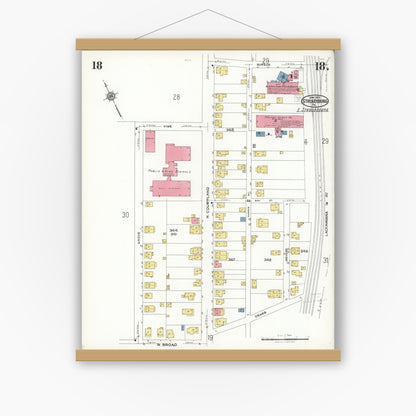 Old map wall art mockup — magnetic wood frame on white wall — Sanborn Fire Insurance Map from Stroudsburg, Monroe County, Pennsylvania (1923), Sheet #0018