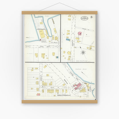 Old map wall art mockup — magnetic wood frame on white wall — Sanborn Fire Insurance Map from Edgewater, Bergen County, New Jersey (1908), Sheet #0003