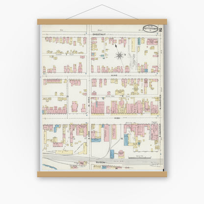 Old map wall art mockup — magnetic wood frame on white wall — Sanborn Fire Insurance Map from Pottstown, Montgomery County, Pennsylvania (1891), Sheet #0002
