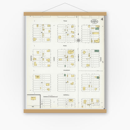 Old map wall art mockup — magnetic wood frame on white wall — Sanborn Fire Insurance Map from Vernon, Wilbarger County, Texas (1902), Sheet #0004