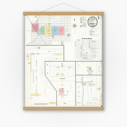 Old map wall art mockup — magnetic wood frame on white wall — Sanborn Fire Insurance Map from Osage, Mitchell County, Iowa (1897) â€” Complete Set