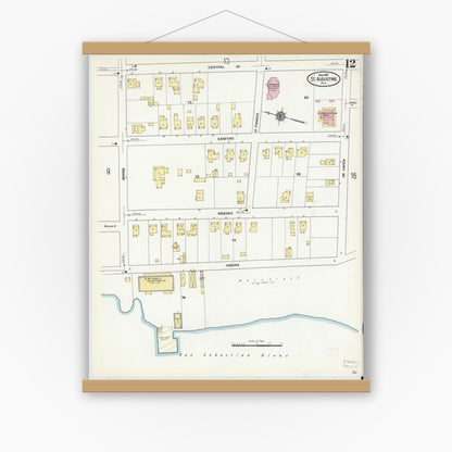 Old map wall art mockup — magnetic wood frame on white wall — Sanborn Fire Insurance Map from Saint Augustine, Saint John's County, Florida (1910), Sheet #0012