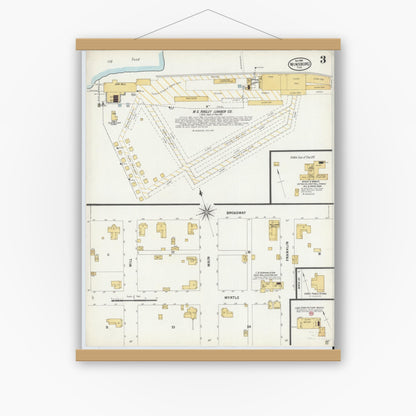 Old map wall art mockup — magnetic wood frame on white wall — Sanborn Fire Insurance Map from Winnsboro, Wood County, Texas (1899), Sheet #0003