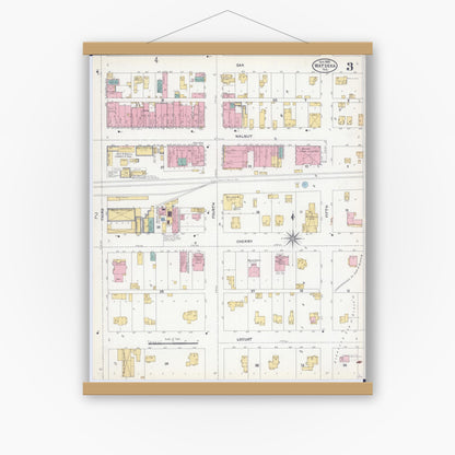 Old map wall art mockup — magnetic wood frame on white wall — Sanborn Fire Insurance Map from Watseka, Iroquois County, Illinois (1905), Sheet #0003