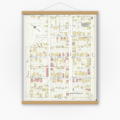 Old map wall art mockup — magnetic wood frame on white wall — Sanborn Fire Insurance Map from Ironton, Lawrence County, Ohio (1916), Sheet #0003