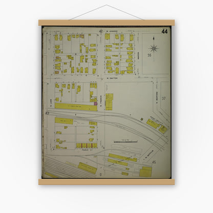 Old map wall art mockup — magnetic wood frame on white wall — Sanborn Fire Insurance Map from Madison, Dane County, Wisconsin (1908), Sheet #0044
