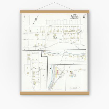 Old map wall art mockup — magnetic wood frame on white wall — Sanborn Fire Insurance Map from Mauch Chunk, Carbon County, Pennsylvania (1930), Sheet #0005