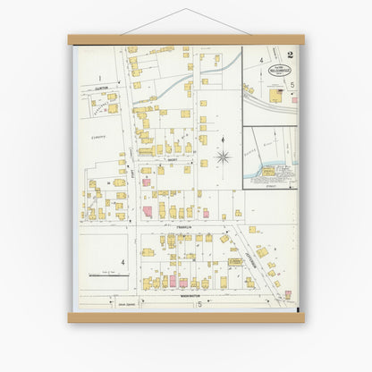 Old map wall art mockup — magnetic wood frame on white wall — Sanborn Fire Insurance Map from Nelsonville, Athens County, Ohio (1900), Sheet #0002