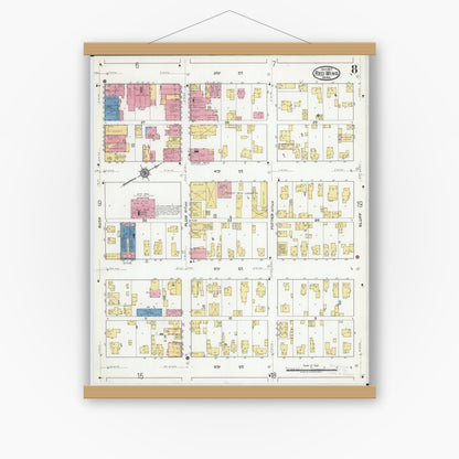 Old map wall art mockup — magnetic wood frame on white wall — Sanborn Fire Insurance Map from Red Wing, Goodhue County, Minnesota (1917), Sheet #0008