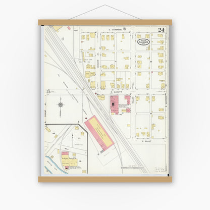 Old map wall art mockup — magnetic wood frame on white wall — Sanborn Fire Insurance Map from Alliance, Stark County, Ohio (1911), Sheet #0024