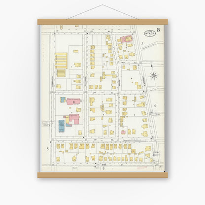 Old map wall art mockup — magnetic wood frame on white wall — Sanborn Fire Insurance Map from Nyack, Rockland County, New York. (1903), Sheet #0003