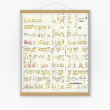 Old map wall art mockup — magnetic wood frame on white wall — Sanborn Fire Insurance Map from Slatington, Lehigh County, Pennsylvania (1908), Sheet #0004
