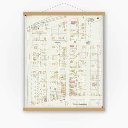 Old map wall art mockup — magnetic wood frame on white wall — Sanborn Fire Insurance Map from Seneca, La Salle County, Illinois (1898), Sheet #0002