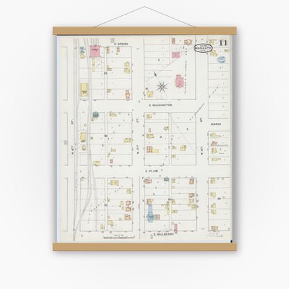 Old map wall art mockup — magnetic wood frame on white wall — Sanborn Fire Insurance Map from Mankato, Blue Earth County, Minnesota (1894), Sheet #0011
